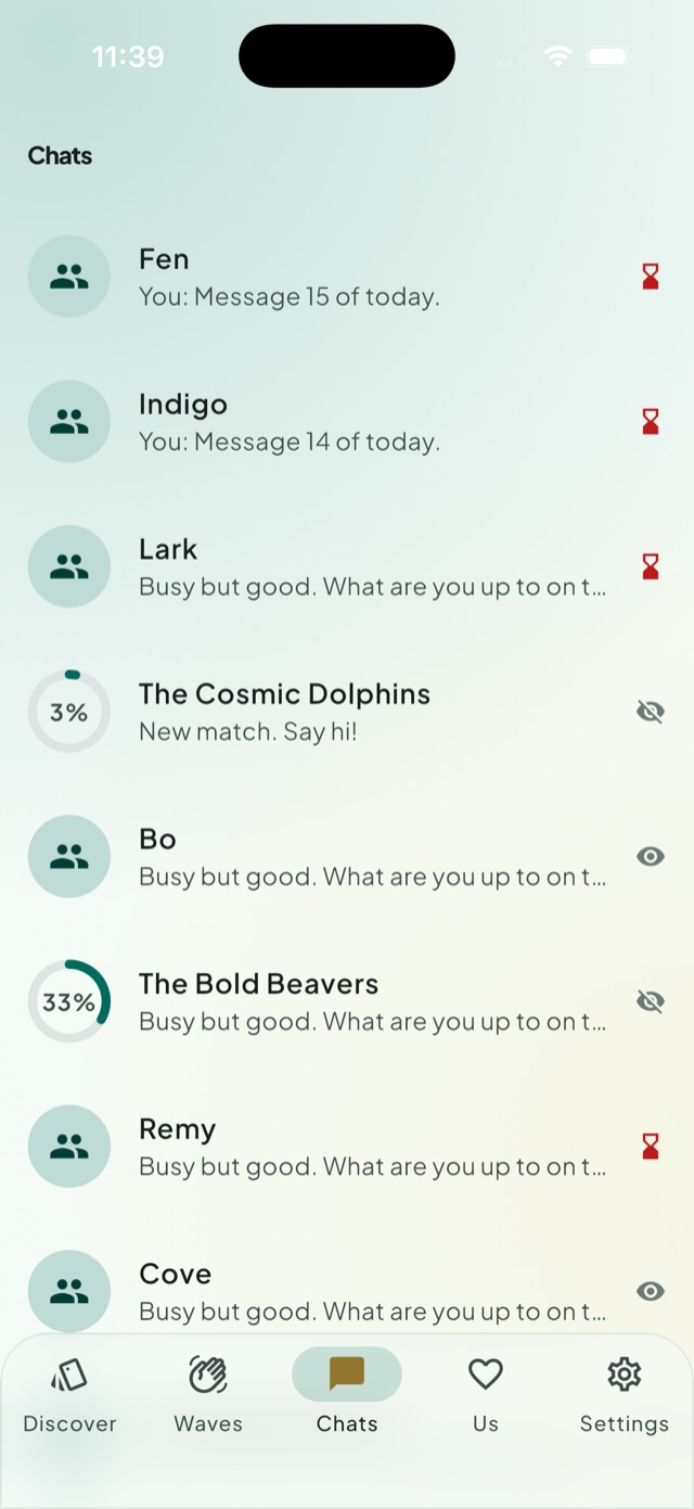 A chat in Kindred, counting the days until photos unlock